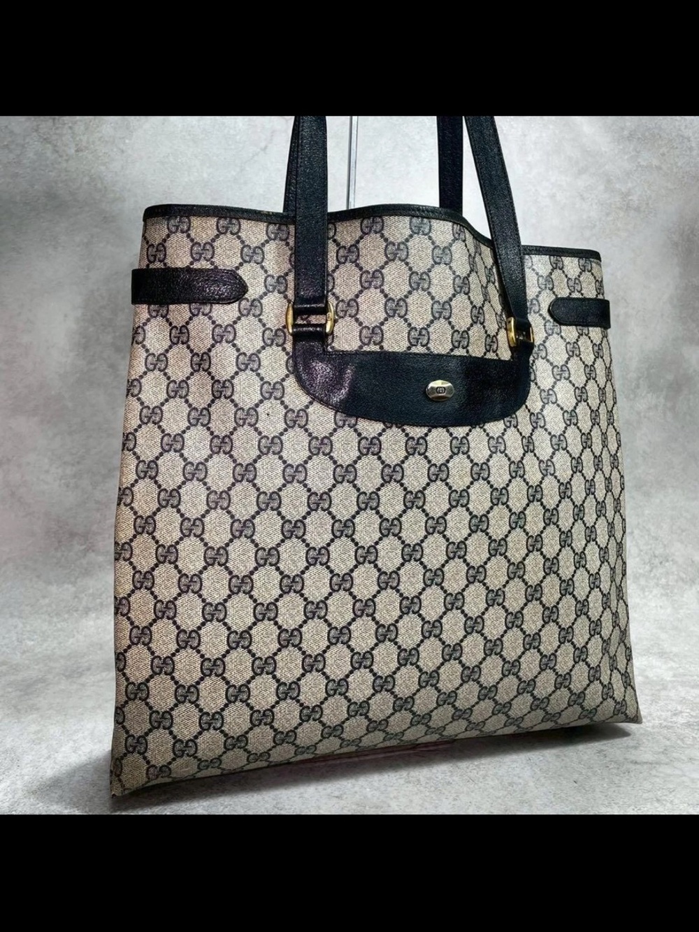 Gucci Beige and Black GG Canvas Tote